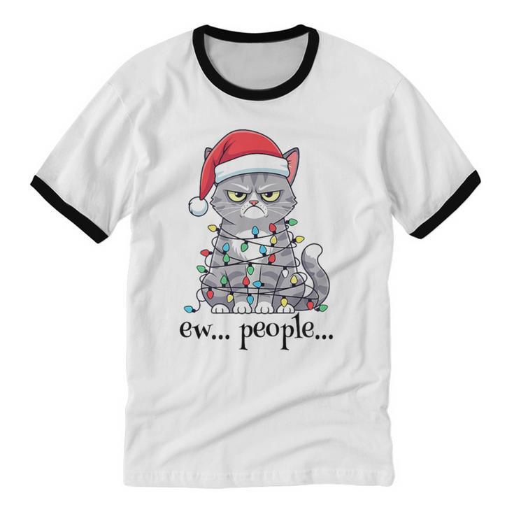 Cat Ew People Adult Humor Introvert Anti-Social Unisex Cotton Ringer T-Shirt