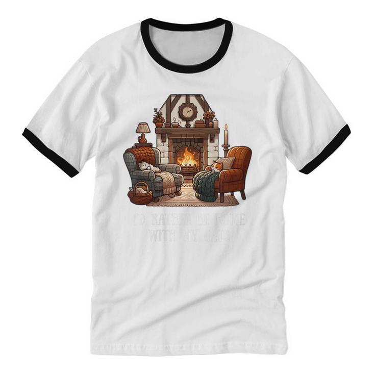 Cat Lover I'd Rather Be Home With My Cats Introvert Cozy Unisex Cotton Ringer T-Shirt Cat Lover I'd Rather Be Home With My Cats Introvert Cozy Unisex Cotton Ringer T-Shirt