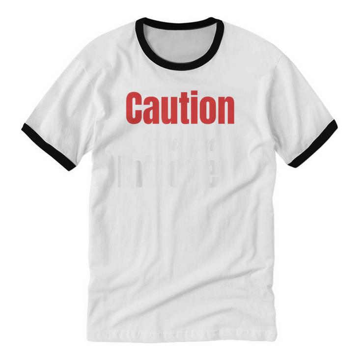 Caution I'm An Introvert Sarcastic Geek Video Gamer Jokes Unisex Cotton Ringer T-Shirt Caution I'm An Introvert Sarcastic Geek Video Gamer Jokes Unisex Cotton Ringer T-Shirt