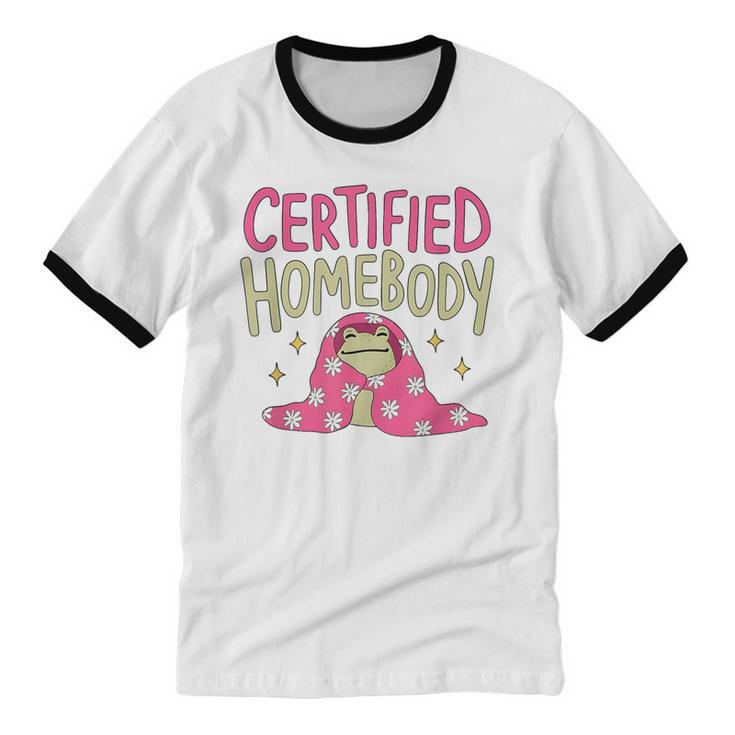 Certified Homebody Trendy Frog Introvert Unisex Cotton Ringer T-Shirt
