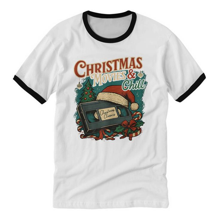 Christmas Movies Chill Retro VHS Holiday Nostalgia Unisex Cotton Ringer T-Shirt