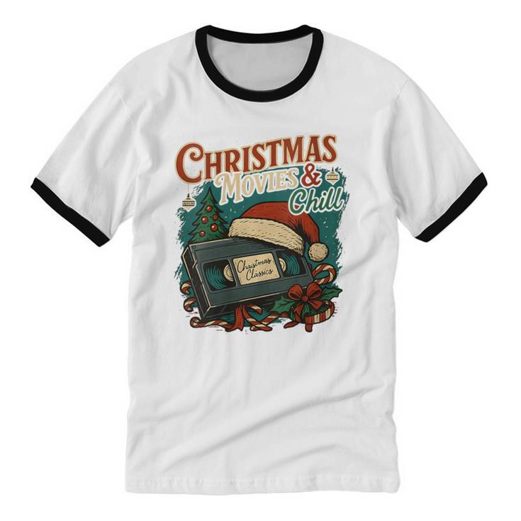 Christmas Movies Chill Retro VHS Holiday Nostalgia Unisex Cotton Ringer T-Shirt