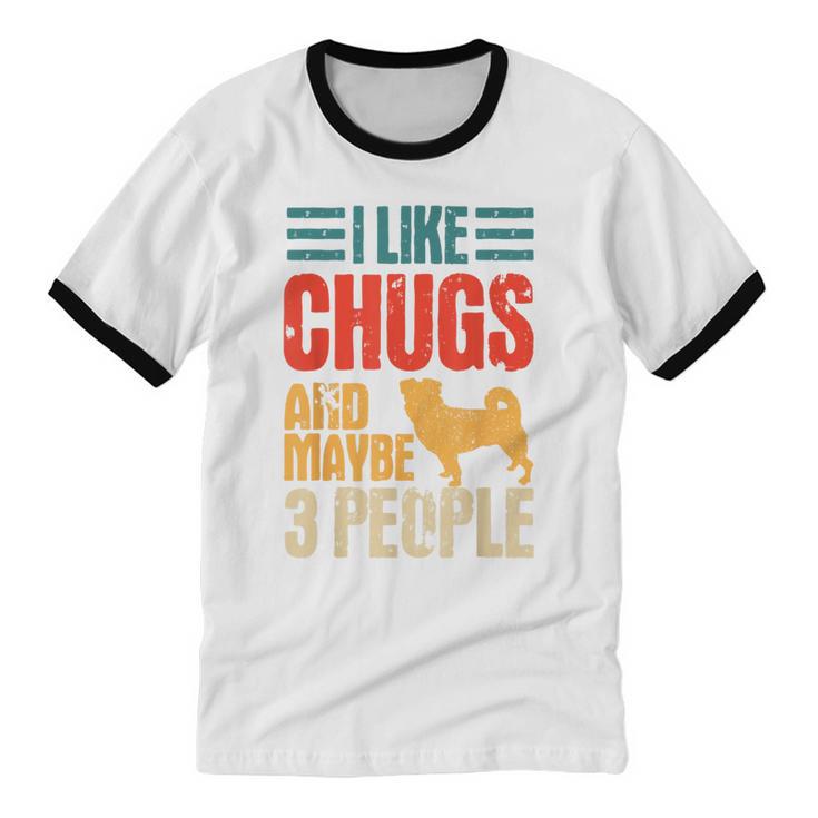 Chug Dog Retro Vintage Pughuahua Owner Fur Parent Introvert Unisex Cotton Ringer T-Shirt