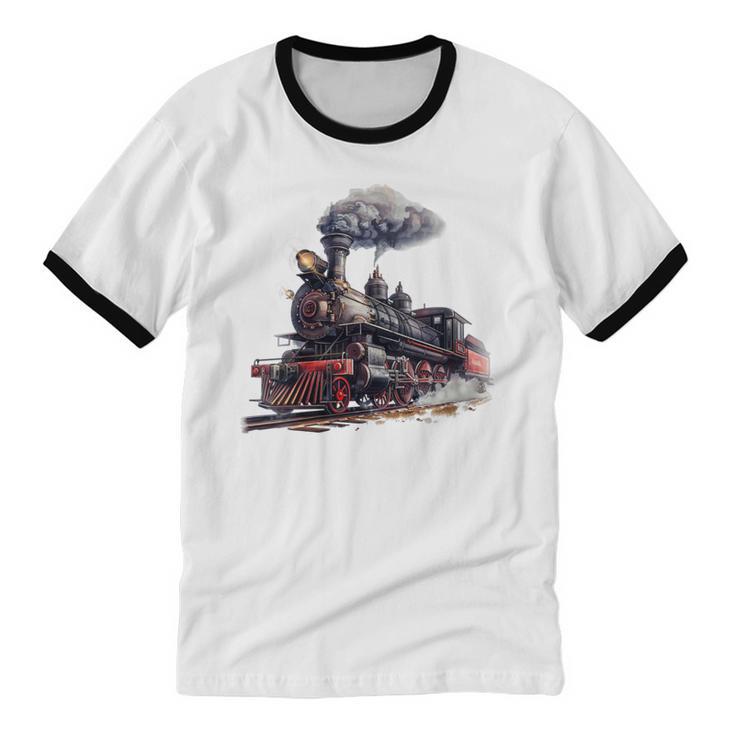 Classic Steam Train Enthusiasts Nostalgia For Train Lovers Unisex Cotton Ringer T-Shirt
