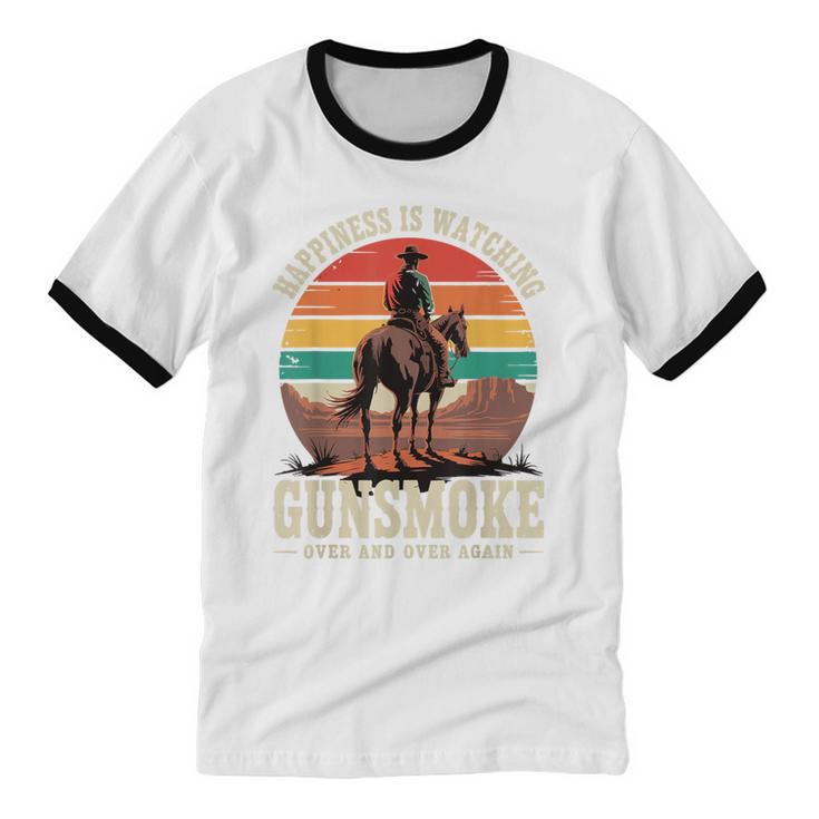 Classic Western Nostalgia Cowboy Sunset Unisex Cotton Ringer T-Shirt Classic Western Nostalgia Cowboy Sunset Unisex Cotton Ringer T-Shirt