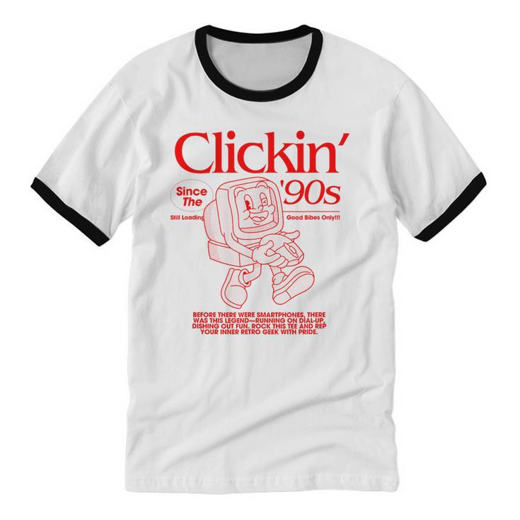 Clickin' Since The 90s Retro Computer Nostalgia Unisex Cotton Ringer T-Shirt
