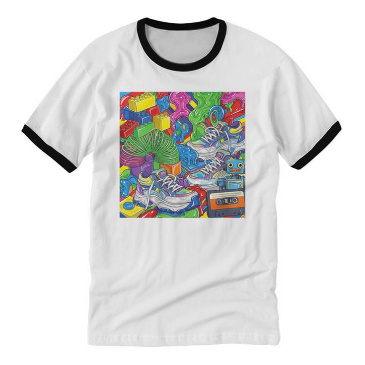 Colorful Kidcore 90s Nostalgia Meme Sneakers Robot Toy Slime Unisex Cotton Ringer T-Shirt Colorful Kidcore 90s Nostalgia Meme Sneakers Robot Toy Slime Unisex Cotton Ringer T-Shirt