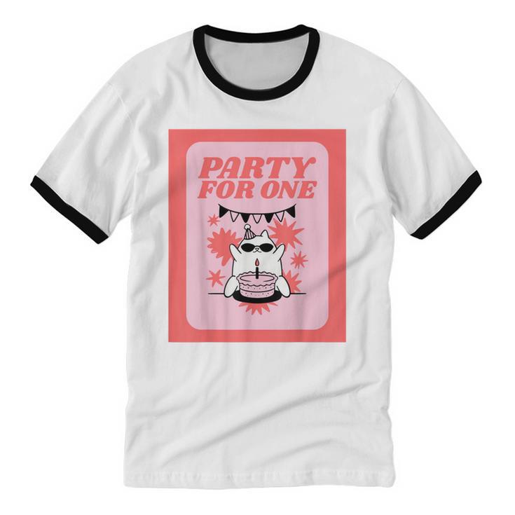 Cool Fun Cute Party Introvert Cat Character Unisex Cotton Ringer T-Shirt