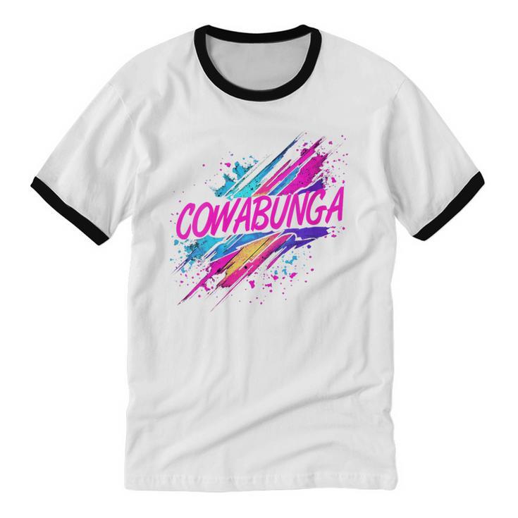 Cowabunga Retro 80s 90s Nostalgia Slang Neon Grunge Art Unisex Cotton Ringer T-Shirt