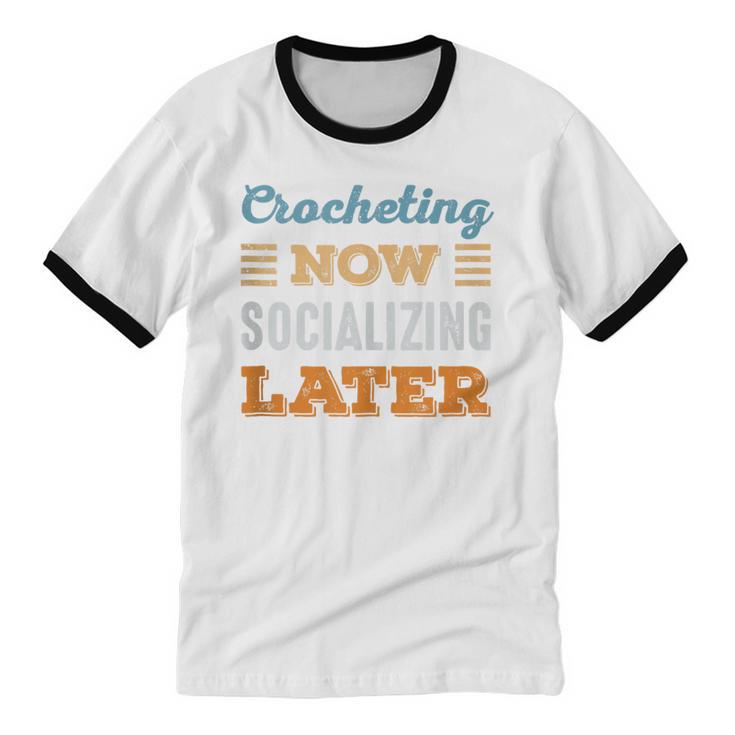 Crocheting Now Minimal Socializing Introvert Vintage Unisex Cotton Ringer T-Shirt