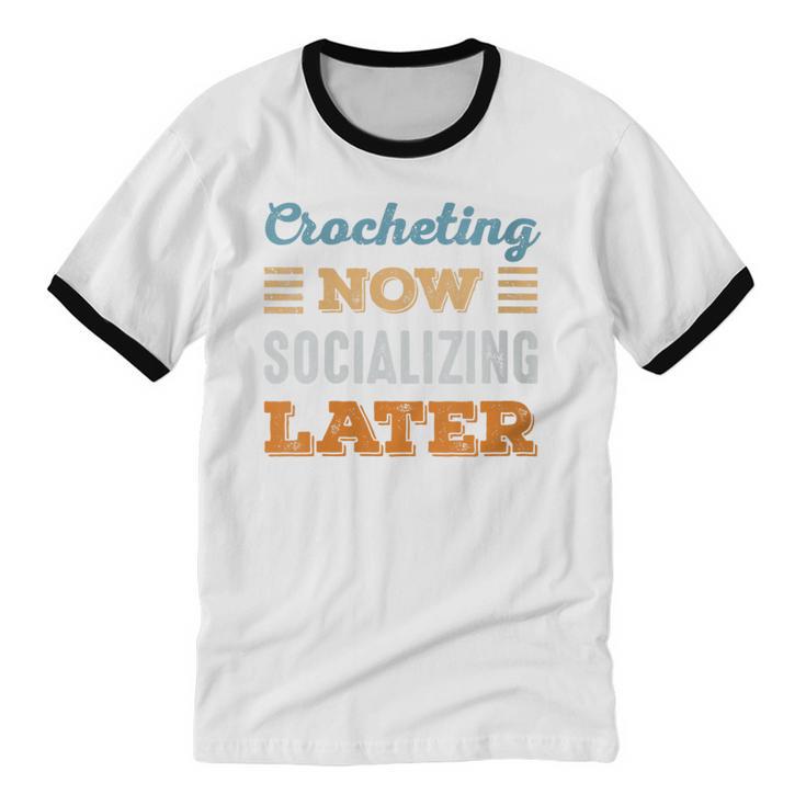 Crocheting Now Minimal Socializing Introvert Vintage Unisex Cotton Ringer T-Shirt Crocheting Now Minimal Socializing Introvert Vintage Unisex Cotton Ringer T-Shirt