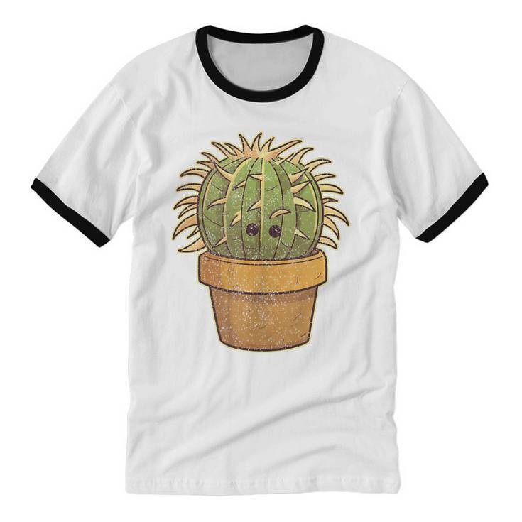 Cute Golden Barrel Cactus Introvert Distressed Unisex Cotton Ringer T-Shirt Cute Golden Barrel Cactus Introvert Distressed Unisex Cotton Ringer T-Shirt