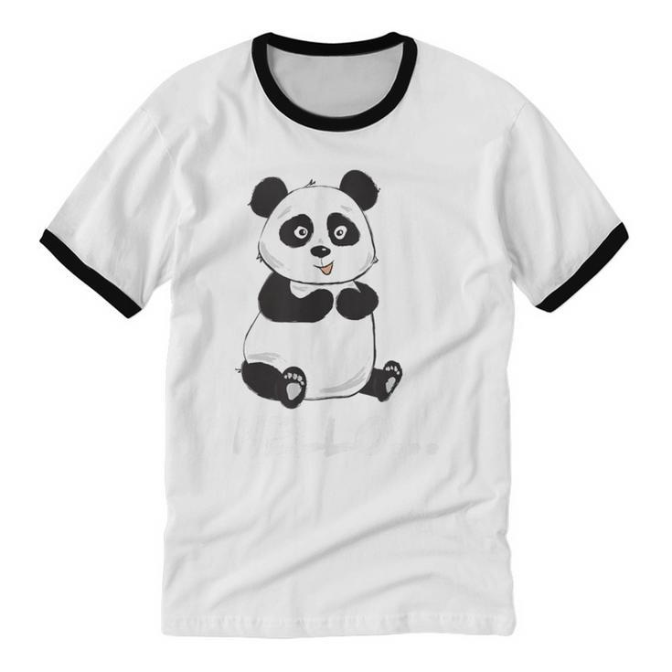 Cute Introvert Vibes – Panda Hello & Goodbye Unisex Cotton Ringer T-Shirt