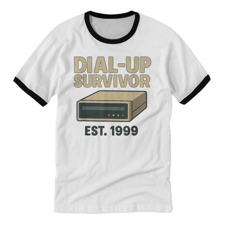Dial Up Survivor Retro 90s Internet Nostalgia Unisex Cotton Ringer T-Shirt