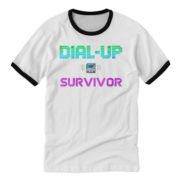 Dial Up Survivor Retro Modem Nostalgia Tech Top Unisex Cotton Ringer T-Shirt