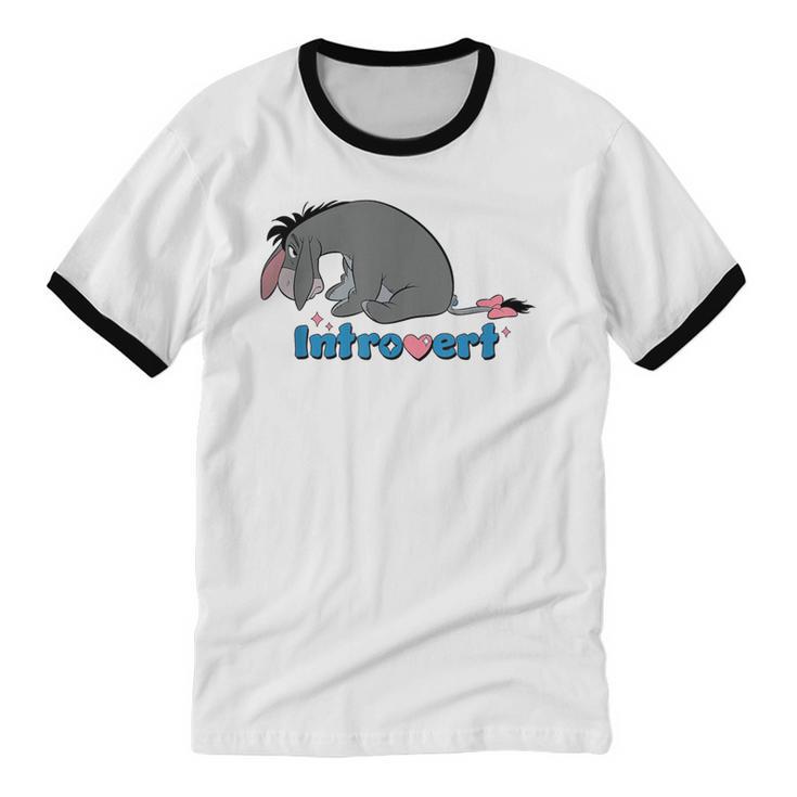 Disney Winnie The Pooh Introvert Eeyore Logo Unisex Cotton Ringer T-Shirt