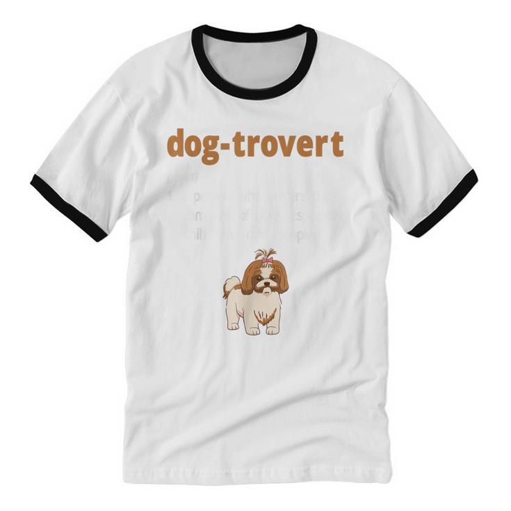 Dog-Trovert Shih Tzu Humor Definition Introvert Unisex Cotton Ringer T-Shirt