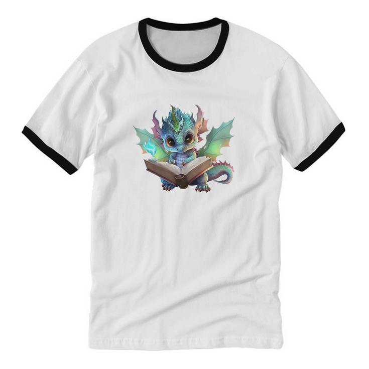 Easily Distracted By Dragon And Books Introvert Shirt Unisex Cotton Ringer T-Shirt