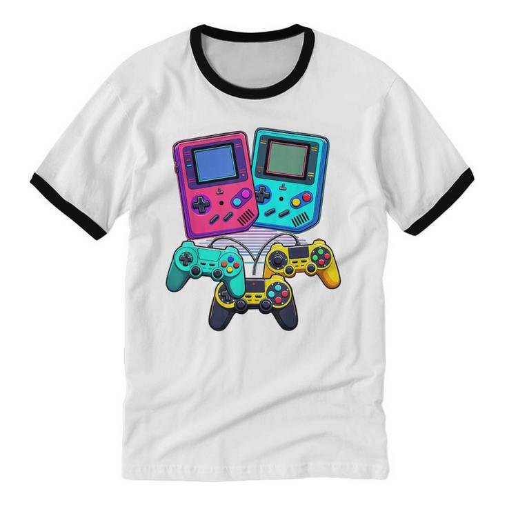 Eighties Console Controller Gaming Player Gadget Nostalgia Unisex Cotton Ringer T-Shirt