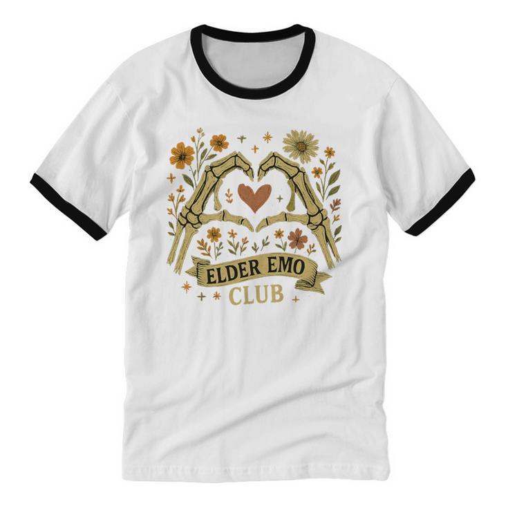 Elder Emo Club Skeleton Hands Heart Nostalgia Premium Tri-Blend Unisex Cotton Ringer T-Shirt