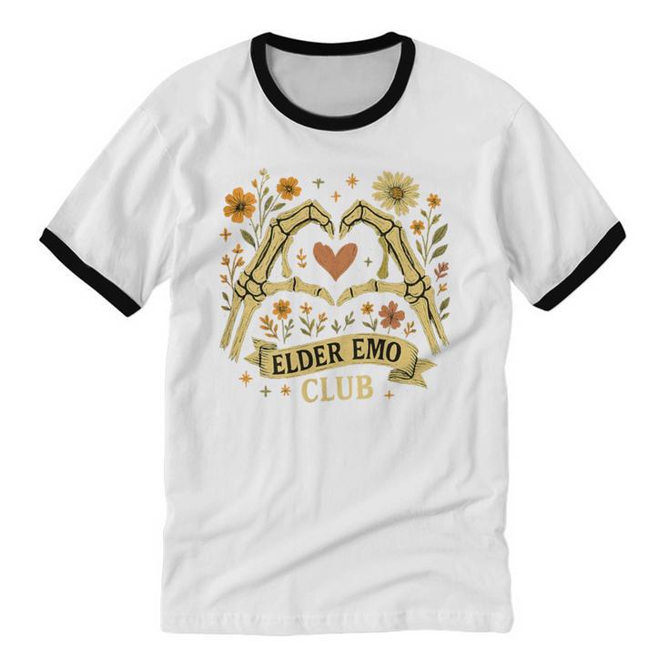 Elder Emo Club Skeleton Hands Heart Nostalgia Unisex Cotton Ringer T-Shirt