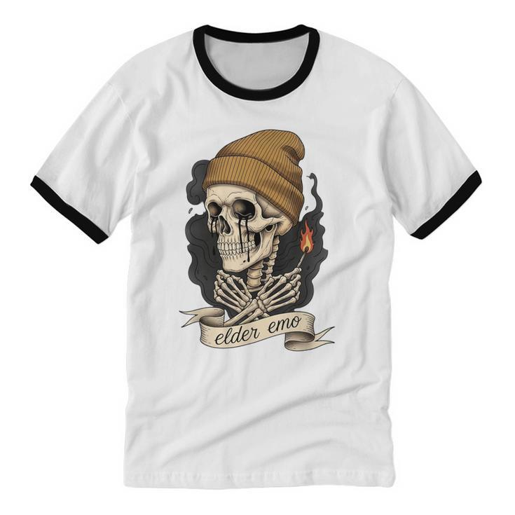 Elder Emo Skeleton Beanie Nostalgia Scene Aesthetic Unisex Cotton Ringer T-Shirt Elder Emo Skeleton Beanie Nostalgia Scene Aesthetic Unisex Cotton Ringer T-Shirt