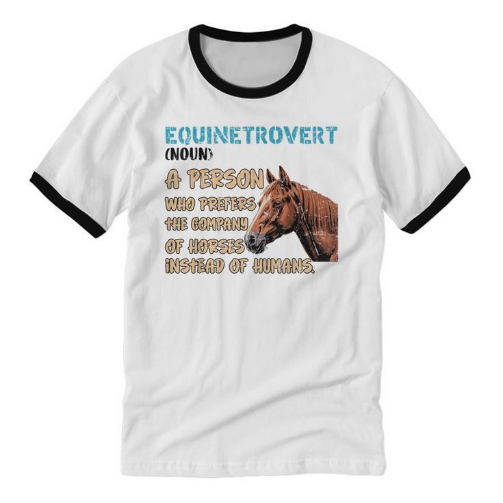 Equinetrovert Definition Equine Horse Riding Introvert Unisex Cotton Ringer T-Shirt