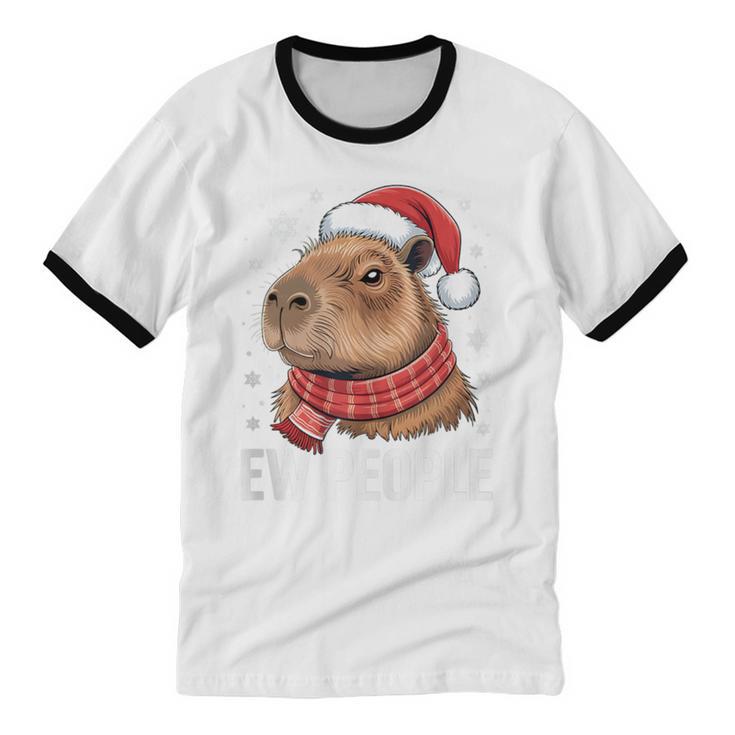 Ew People Capybara Christmas Introvert Holiday Humor Unisex Cotton Ringer T-Shirt Ew People Capybara Christmas Introvert Holiday Humor Unisex Cotton Ringer T-Shirt