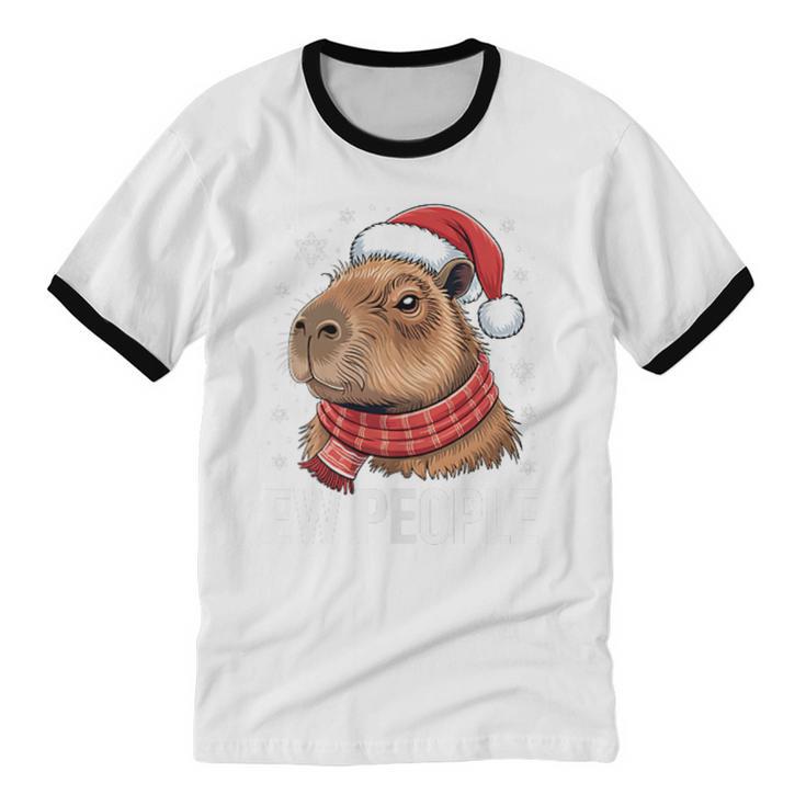 Ew People Capybara Christmas Introvert Holiday Humor Unisex Cotton Ringer T-Shirt