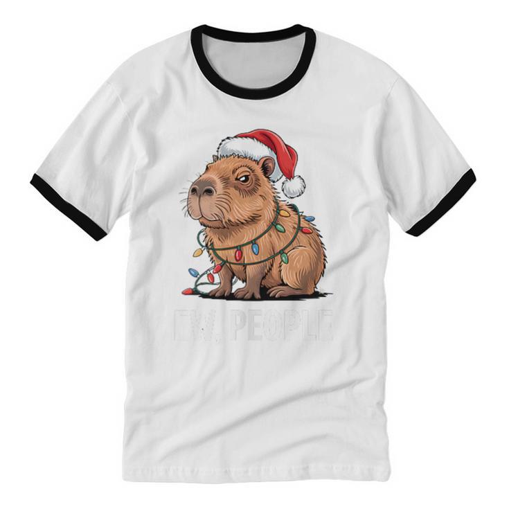 Ew People Capybara Christmas Lights Introvert Humor Unisex Cotton Ringer T-Shirt Ew People Capybara Christmas Lights Introvert Humor Unisex Cotton Ringer T-Shirt