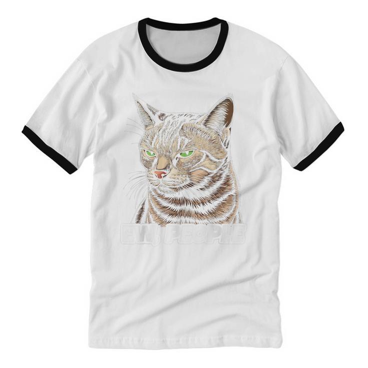 Ew People Cat Tabby Cat Antisocial Grumpy Introvert Unisex Cotton Ringer T-Shirt