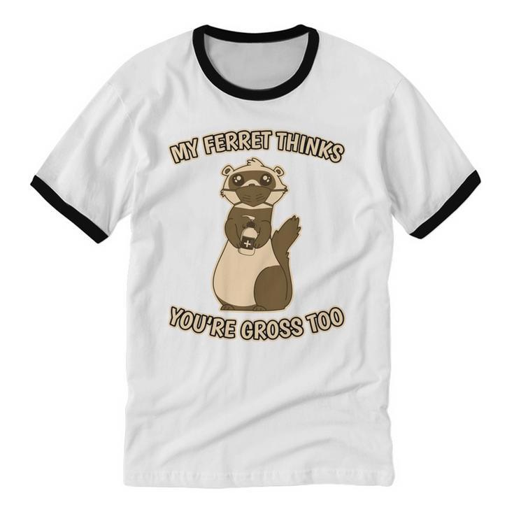 Ew People Ferret Saying Mask Introvert Ferrets Unisex Cotton Ringer T-Shirt