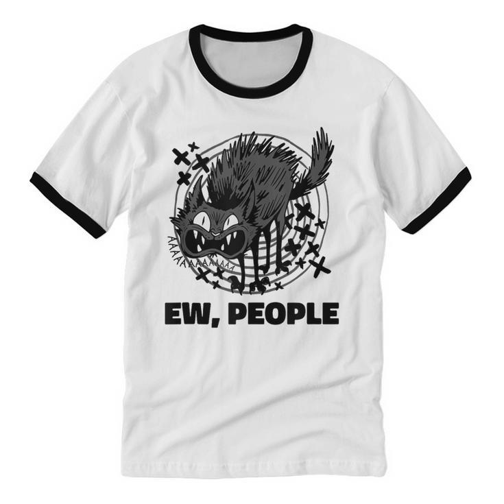 Ew People Introvert Cat Lover Crazy Cats Lady Unisex Cotton Ringer T-Shirt