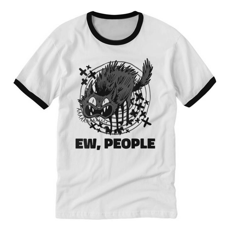Ew People Introvert Cat Lover Crazy Cats Lady Unisex Cotton Ringer T-Shirt