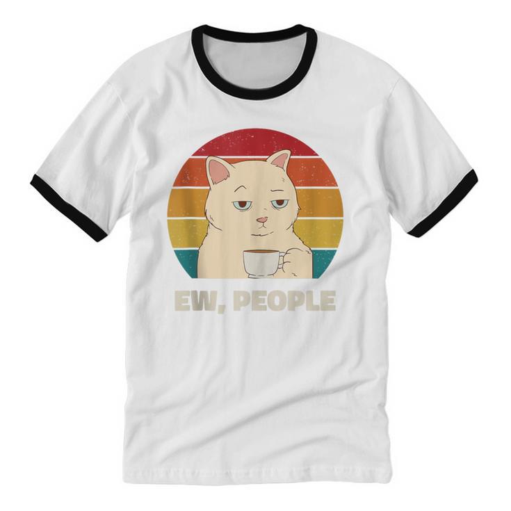 Ew People Introvert Cat Lover Crazy Colorful Cat Lady Unisex Cotton Ringer T-Shirt