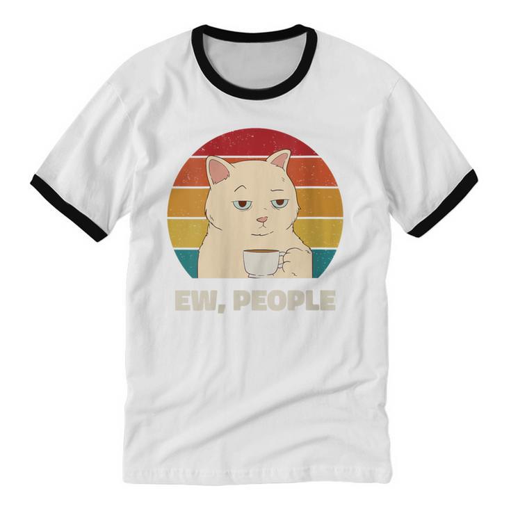 Ew People Introvert Cat Lover Crazy Colorful Cat Lady Unisex Cotton Ringer T-Shirt