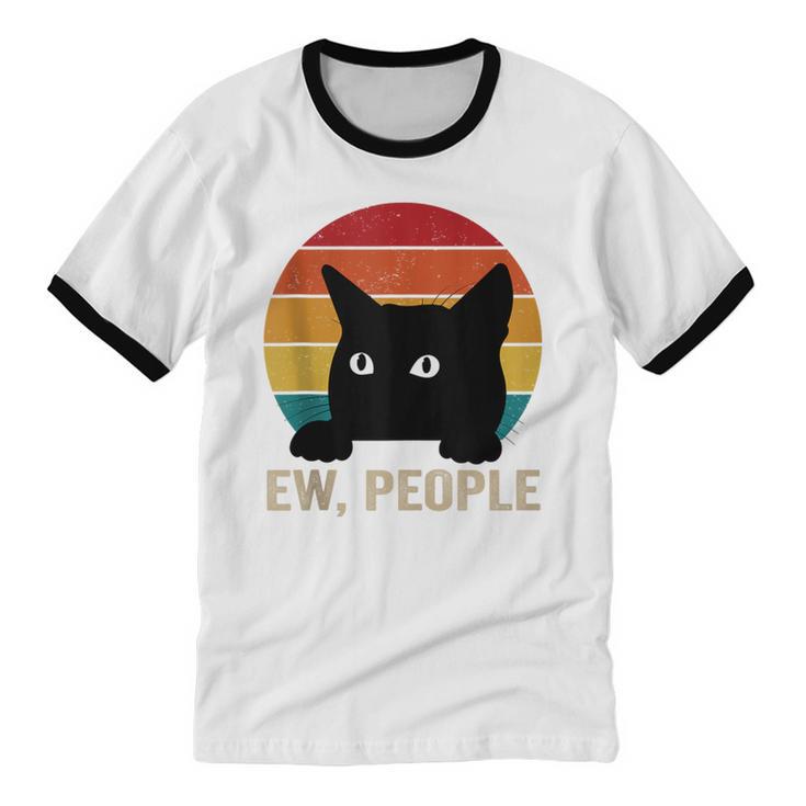 Ew People Introvert Cat Lover Cat Lady Vintage Unisex Cotton Ringer T-Shirt