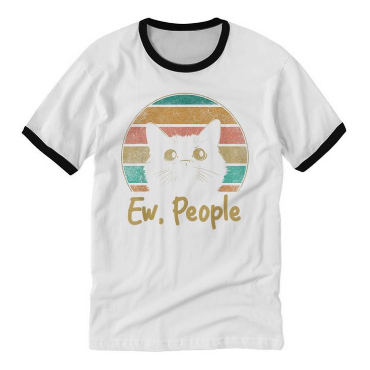 Ew People Retro Cat Lover Social Introvert Unisex Cotton Ringer T-Shirt