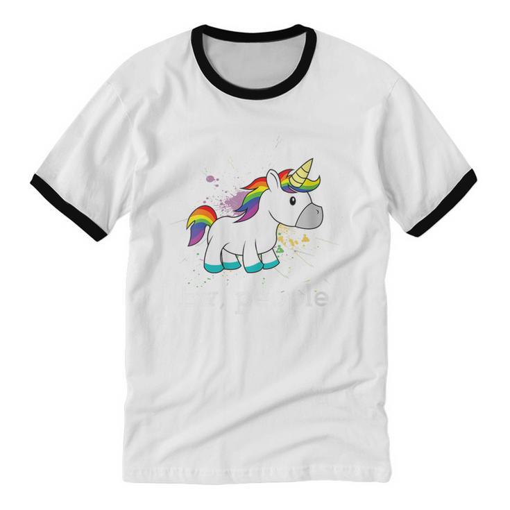 Ew People Unicorn Lover Introvert Rainbow Unicorn Unisex Cotton Ringer T-Shirt