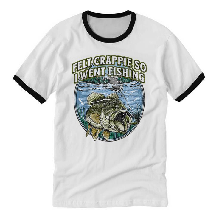 Felt Crappie So I Went Fishing Introvert Lakes Antisocial Raglan Baseball Tee Unisex Cotton Ringer T-Shirt