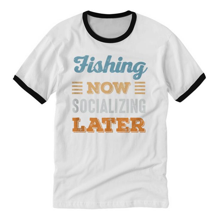 Fishing Now Minimal Socializing Introvert Vintage Unisex Cotton Ringer T-Shirt Fishing Now Minimal Socializing Introvert Vintage Unisex Cotton Ringer T-Shirt