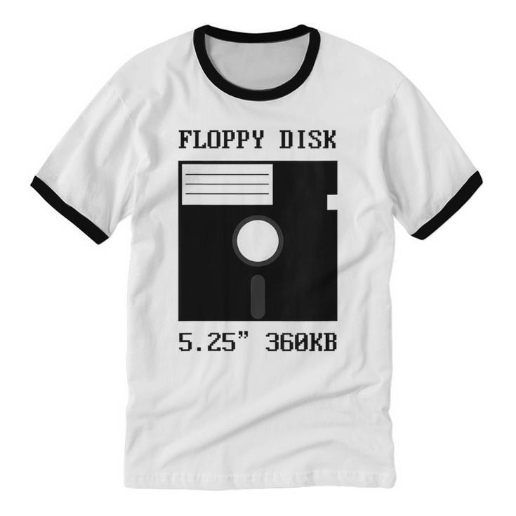 Floppy Disk Computer Nostalgia Fun PC Enthusiast History Unisex Cotton Ringer T-Shirt