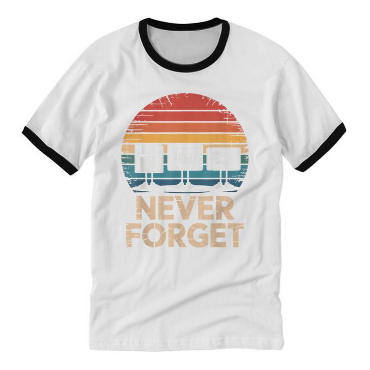 Floppy VHS Cassette Never Forget Retro 80s 90s Nostalgia Unisex Cotton Ringer T-Shirt