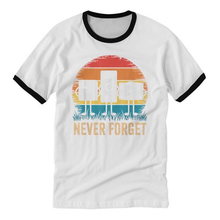 Never Forget Retro 80s 90s Floppy VHS Cassette Nostalgia Unisex Cotton Ringer T-Shirt