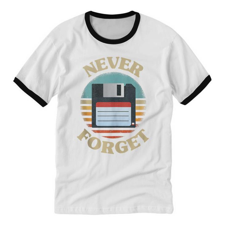 Never Forget Retro Diskette Nostalgia Vintage Unisex Cotton Ringer T-Shirt