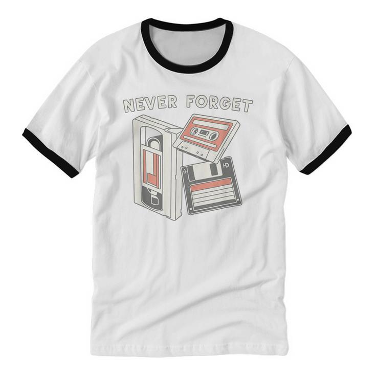Never Forget VHS Tape Cassette Floppy Disk Nostalgia 80s 90s Unisex Cotton Ringer T-Shirt Never Forget VHS Tape Cassette Floppy Disk Nostalgia 80s 90s Unisex Cotton Ringer T-Shirt