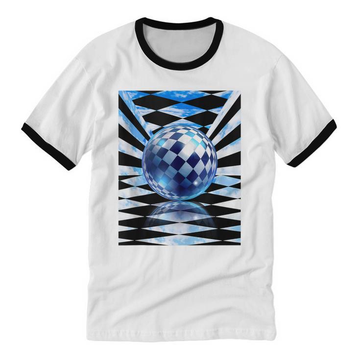 Frutiger Aero Aesthetic Tech Checkered Room Orb Sky Unisex Cotton Ringer T-Shirt Frutiger Aero Aesthetic Tech Checkered Room Orb Sky Unisex Cotton Ringer T-Shirt