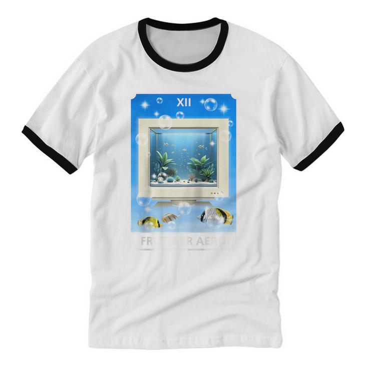 Frutiger Aero Aesthetic Tech Computer Aquarium Tarot Card Raglan Baseball Tee Unisex Cotton Ringer T-Shirt