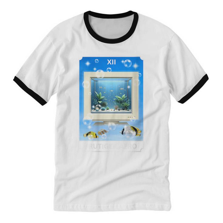 Frutiger Aero Aesthetic Tech Computer Aquarium Tarot Card Unisex Cotton Ringer T-Shirt