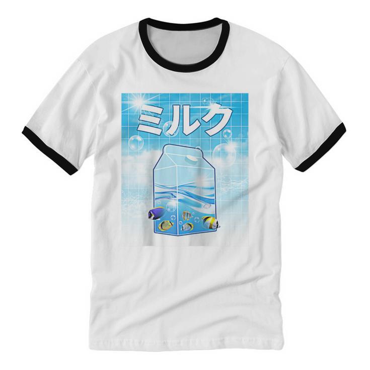 Frutiger Aero Aesthetic Tech Kawaii Milk Underwater Fishes Raglan Baseball Tee Unisex Cotton Ringer T-Shirt
